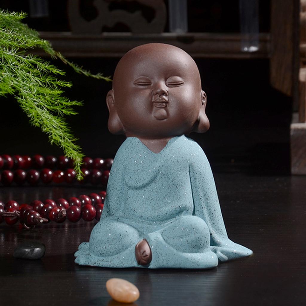 Ceramic Small Buddha Statue Small Monk Figurine Tea Pet Decor