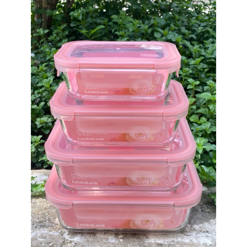 Hộp Đựng Thực Phẩm Thủy Tinh Chịu Nhiệt Locknlock Nắp Màu Đỏ Hoa Anh Đào LLG402-640ml