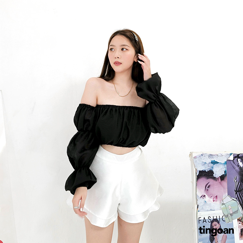 Quần váy tafta cạp cao xoè 2 tầng trắng tingoan CHARMIE SKORT/WH