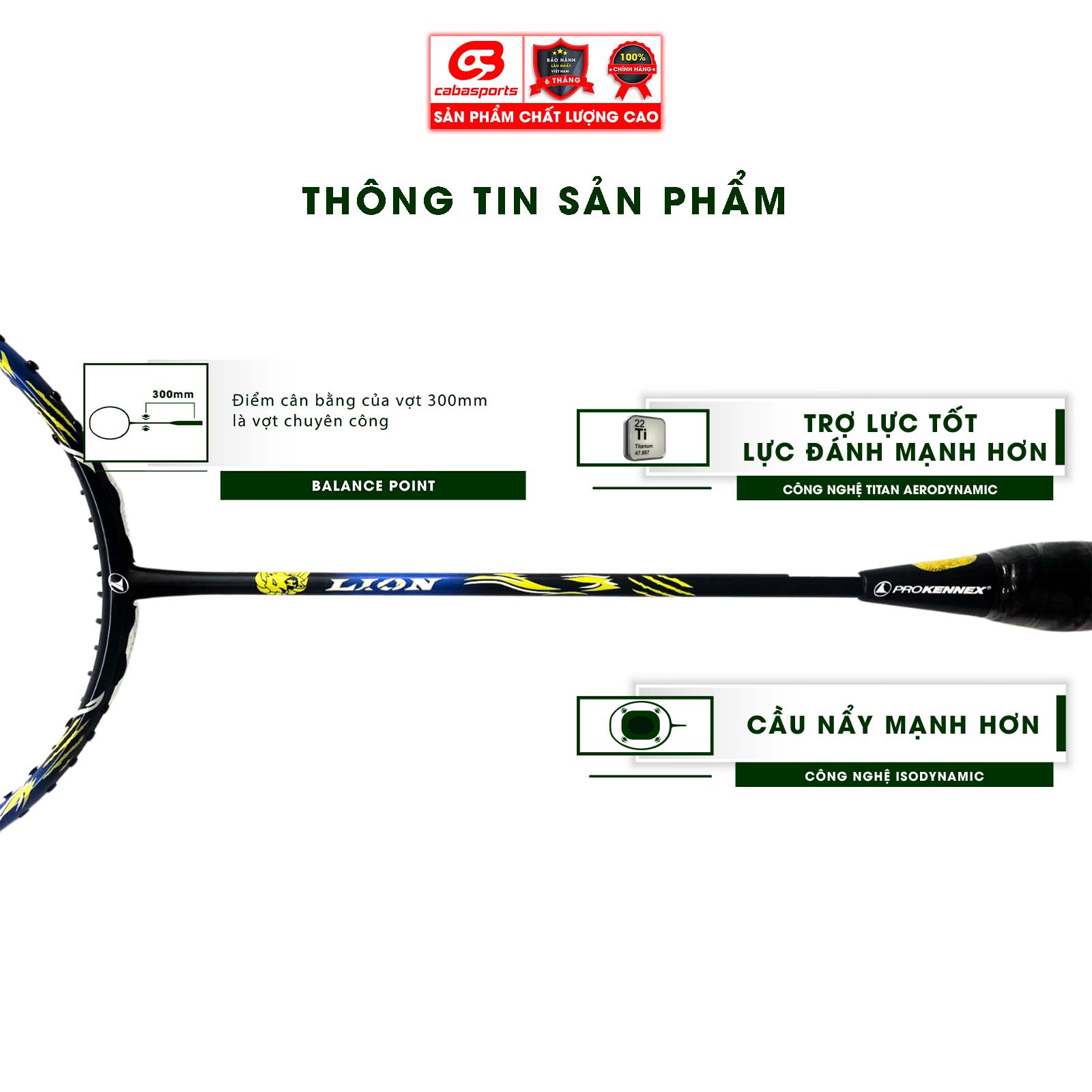 Vợt cầu lông đã đan lưới trợ lực Prokennex Lion chuyên công siêu mạnh, vợt cầu lông carbon cao cấp Bảo hành 6 tháng