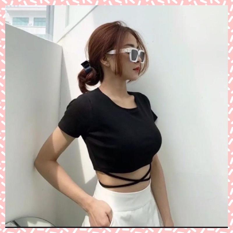 ÁO CROPTOP EO BUỘC DÂY 2 MÀU ĐEN - TRẮNG