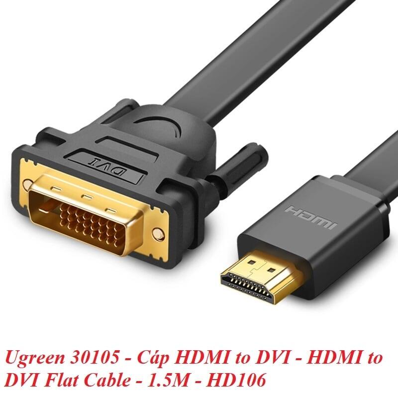 Ugreen UG30105HD106TK 1.5M màu Đen Cáp chuyển đổi HDMI sang DVI 24 + 1 thuần đồng cáp dẹt - HÀNG CHÍNH HÃNG