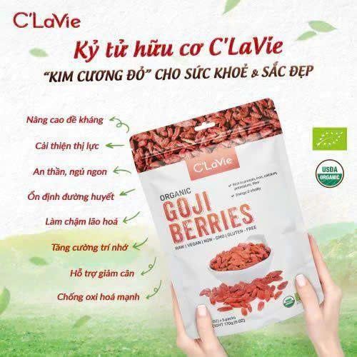 Kỷ Tử Hữu Cơ C'LaVie 170g - Dinh Dưỡng Cho Mẹ Bầu, Người Già, Giúp Dễ Ngủ, Pha Trà, Nấu Chè, Hạt Kỷ Tử To Đỏ