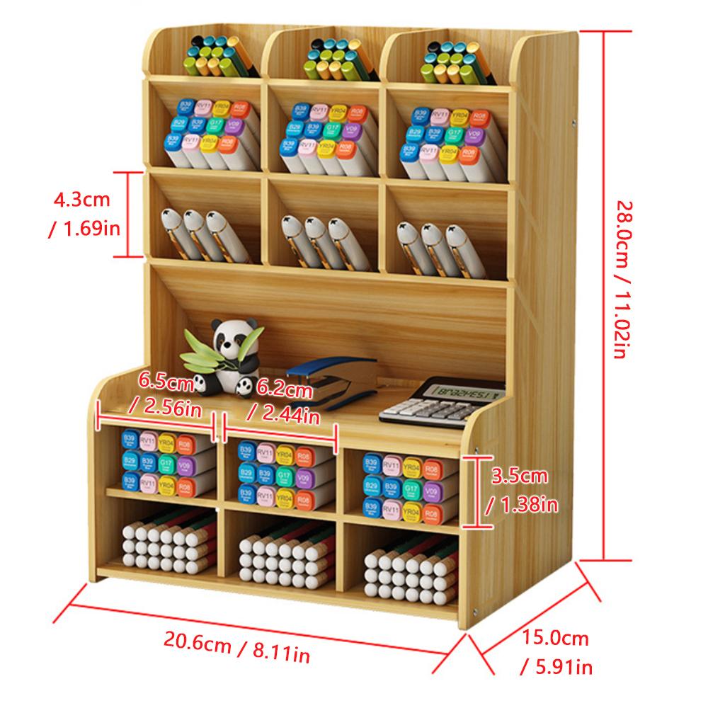 Hộp đựng bút để bàn bằng gỗ Với 9 ngăn nghiêng và 6 ngăn đáy phẳng cho gia đình