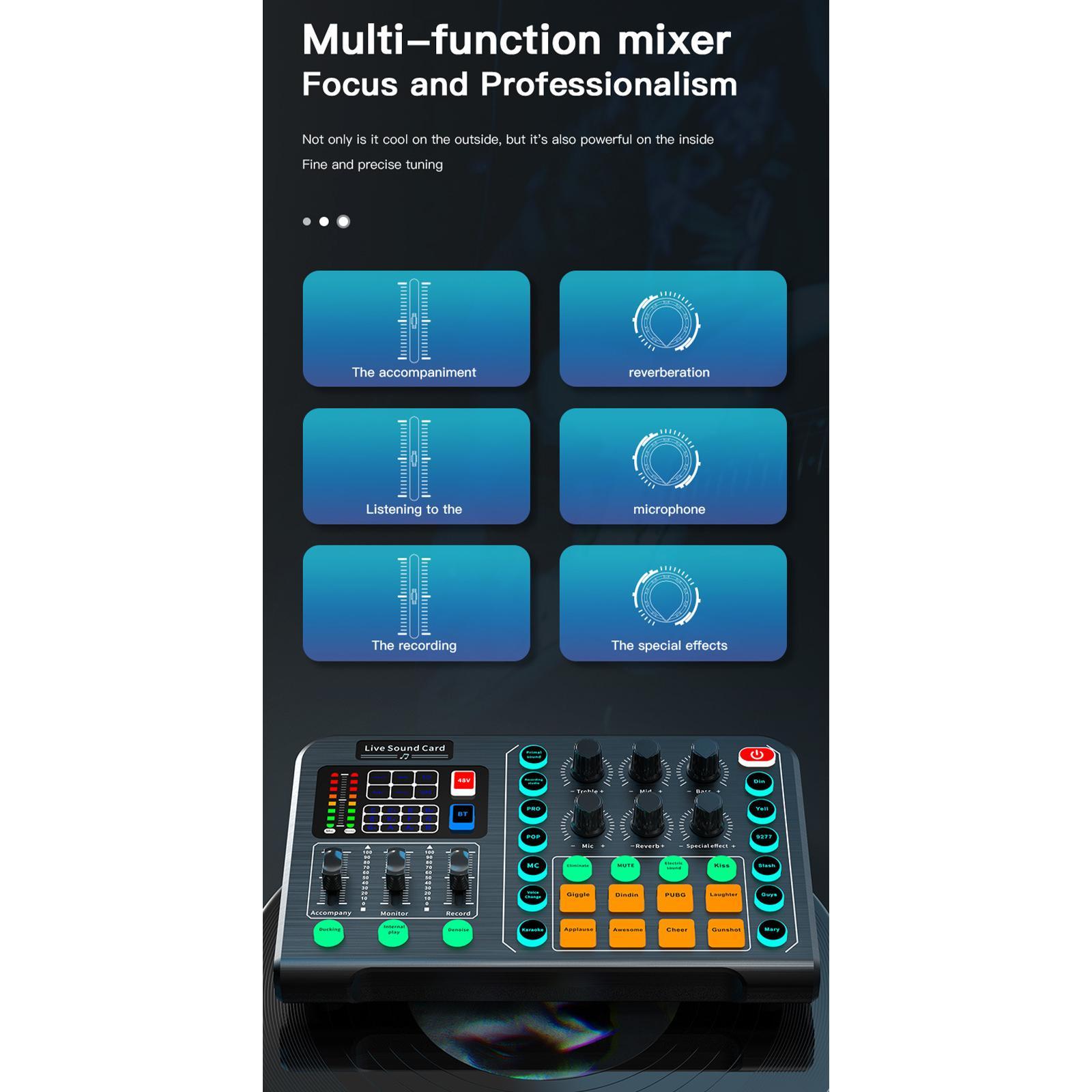 Sound Card, Professional Bluetooth 5.0 Audio Mixer, for Live Broadcast Home KTV Voice Chat