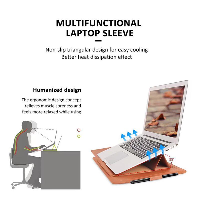 3 In1 Túi Laptop Cho Macbook Air Pro Da PU 13/14/15/15.6 Inch Bao Túi Đựng Laptop Có Chân Đế Miếng Lót Chuột