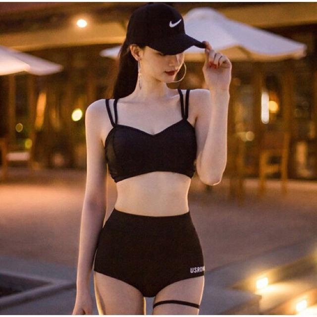 (Có sẵn) Đồ bơi/ bikini dài tay đen áo ren 9006