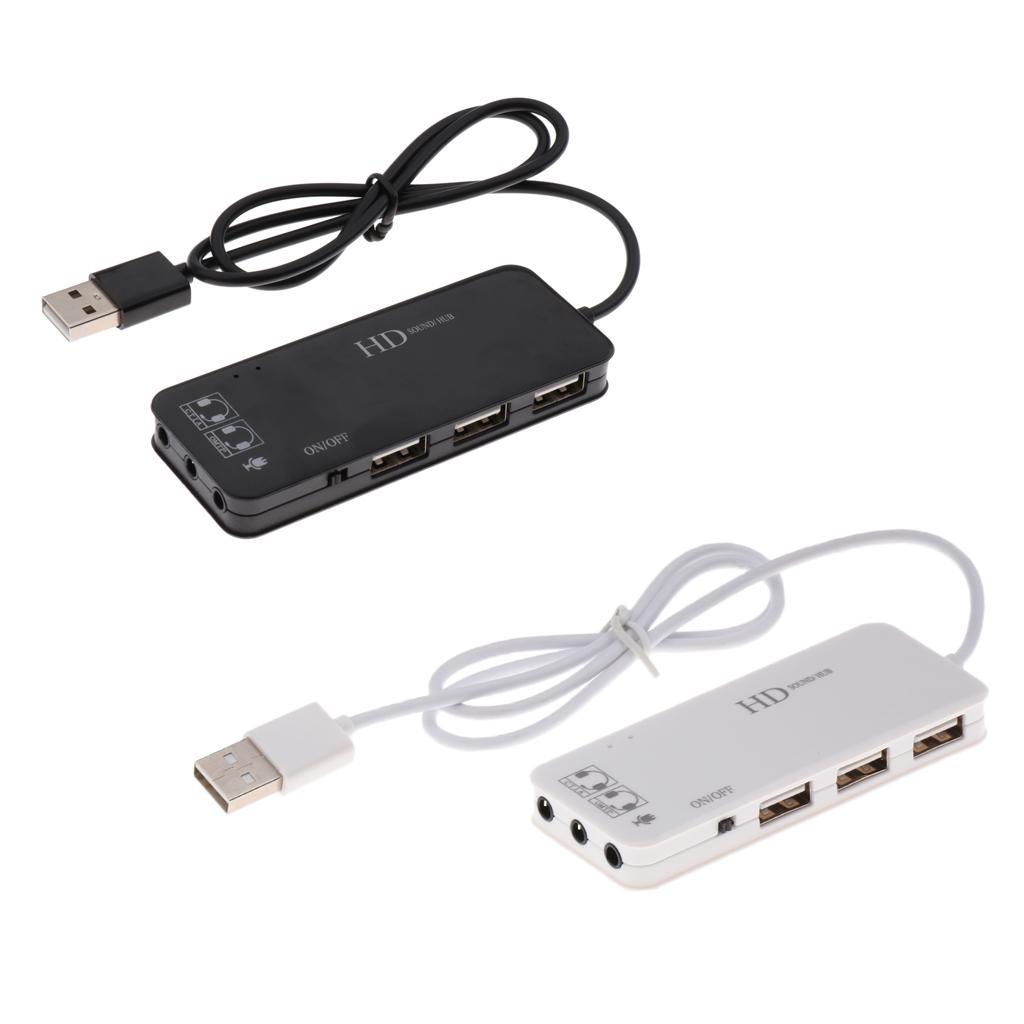 3Port USB2.0 Hub & External 7.1Channel Sound Card Mic Adapter for PC