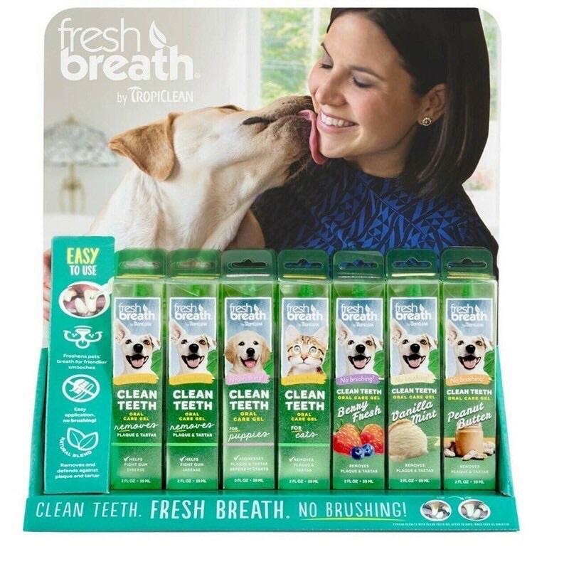Gel vệ sinh răng miệng chó Tropiclean, Gel vệ sinh răng miệng cho mèo, hoàn toàn tự nhiên.