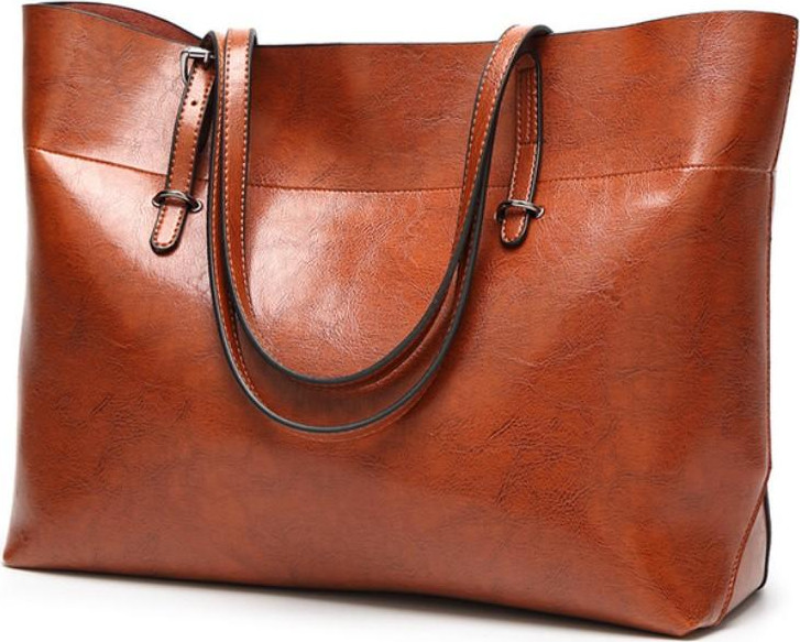 European Simple LadiesTote Bag Oil Wax Leather Large Capacity
