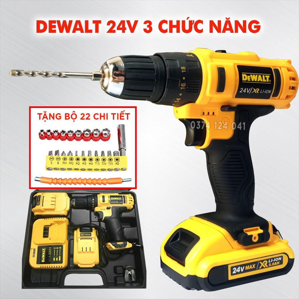 Máy Khoan Pin Dewalt 24V - Có Búa - Lõi Đồng - 3 Chức Năng- Pin chuẩn 5 cell - Máy Bắt vít