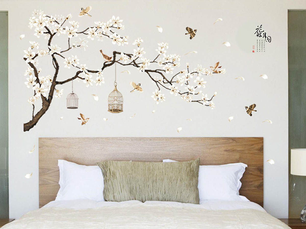 Decal trang trí tết -cành mai vàng chim én