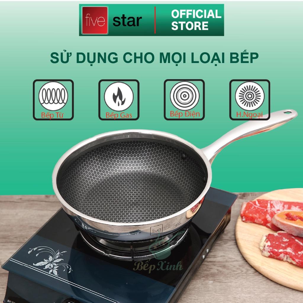 Bộ nồi chảo chống dính sâu lòng tổ ong 3 lớp đáy liền inox 304 Fivestar Plus 5 món quai oval nắp inox, tặng 1 sạn inox