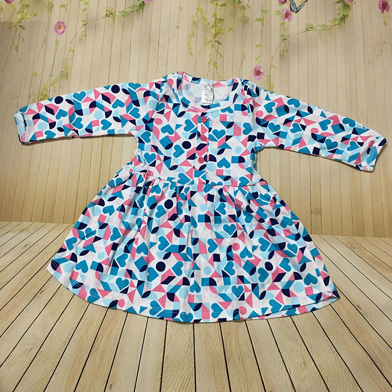 Váy đầm dài tay cho bé gái size 1-7 chất cotton (Giao màu ngẫu nhiên)