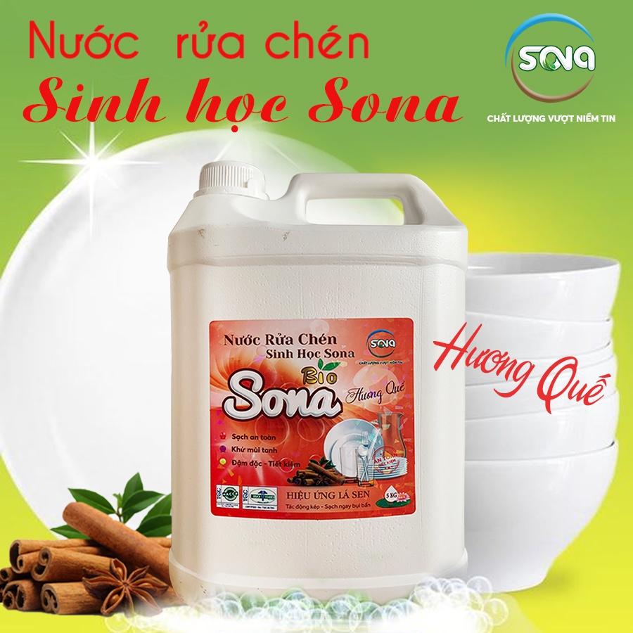 Nước rửa chén sinh học SONA 5kg sạch bong sáng bóng 100% thiên nhiên can to tiết kiệm