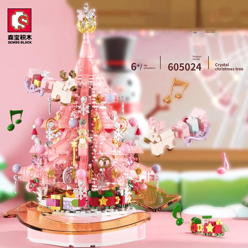 Đồ chơi Lắp ráp Cây thông Noel Pha lê Kim cương, Sembo Block 605024 Hộp nhạc Noel, Xếp hình thông minh