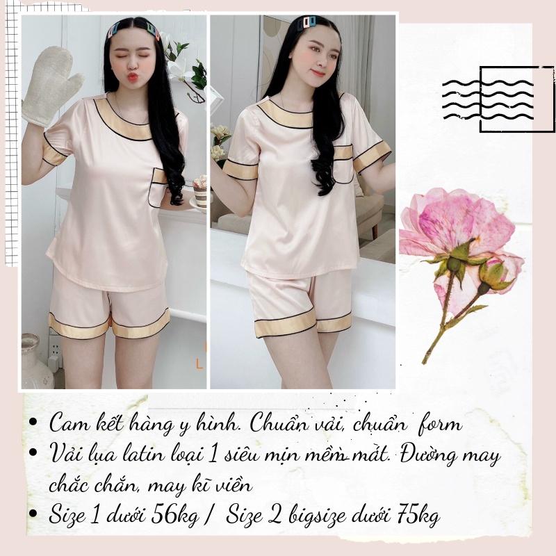 Đồ ngủ nữ, bộ đùi mặc nhà Pijama cổ tròn, chất lụa latin loại 1 mềm mịn mát