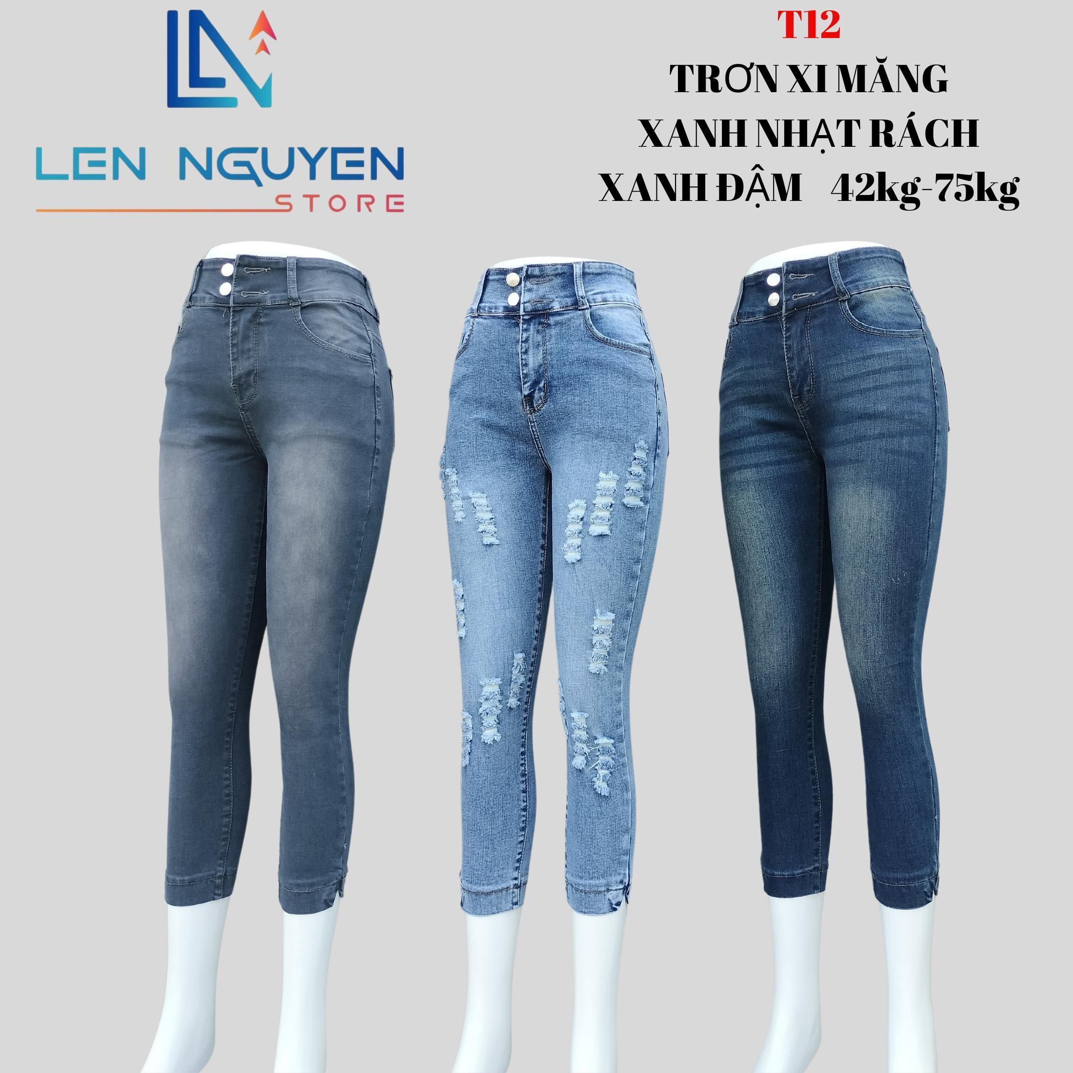 T12_Quần jean nữ, 9 tất, lưng cao, quần bò nữ dáng ôm, quần rin nữ có big size, cho 42kg đến 75kg,LEN NG