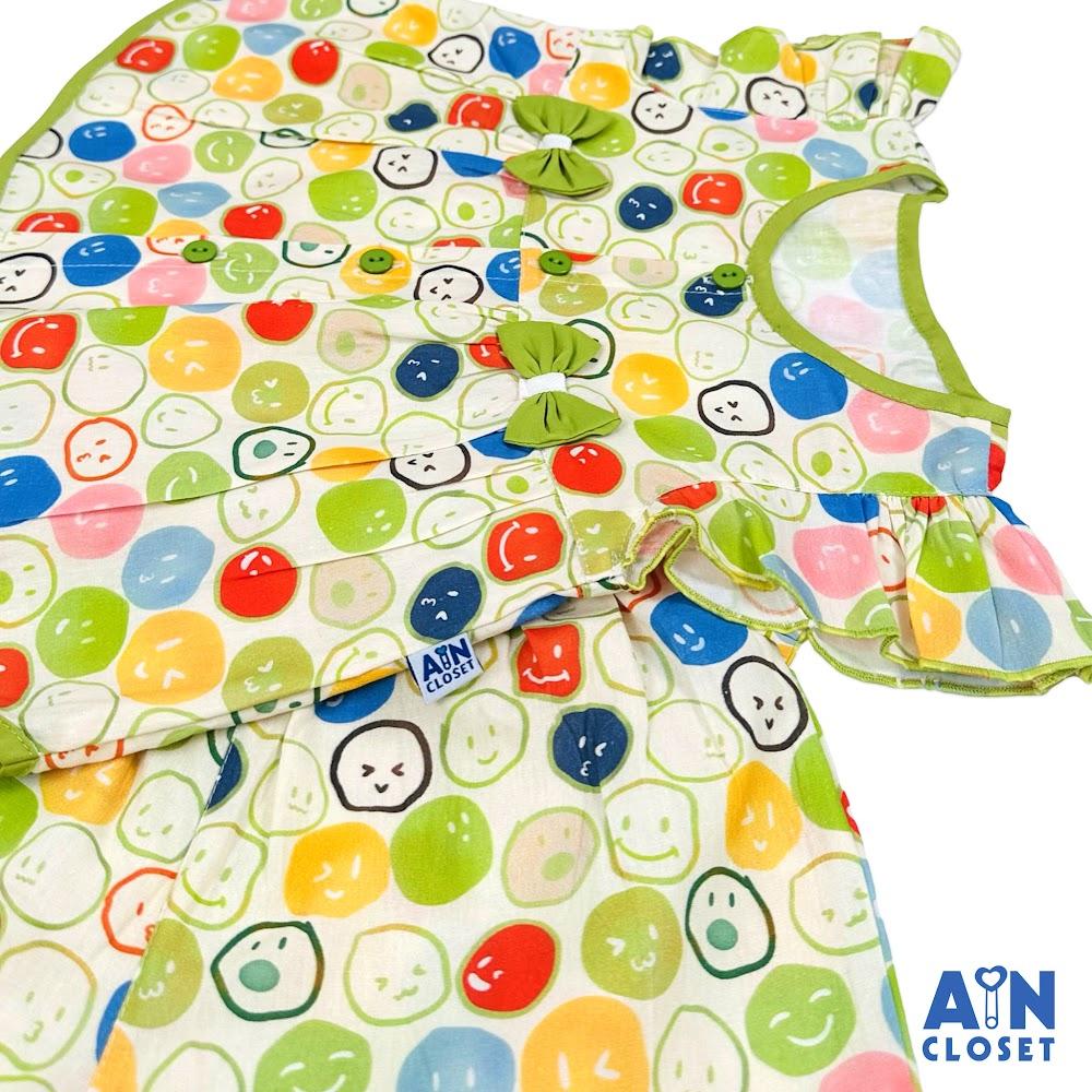Bộ quần áo Ngắn bé gái họa tiết Mặt Cười Xanh cotton - AICDBGNCIA2N - AIN Closet