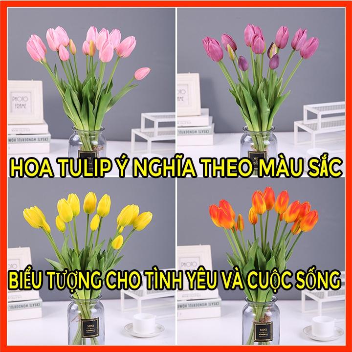 Hoa Tulip decor để bàn, trang trí nhà cửa, Tulip giả Cao Su Non cao cấp, Hoa Tuy lip hồng, vàng, trắng, đỏ chụp hình đẹp