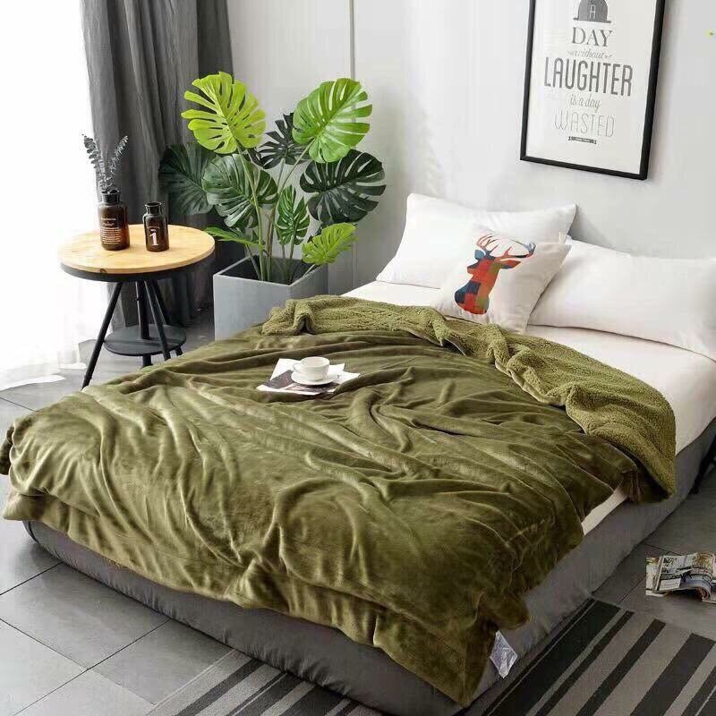 Chăn Lông Cừu 2 Lớp Xuất Hàn - Xanh Rêu