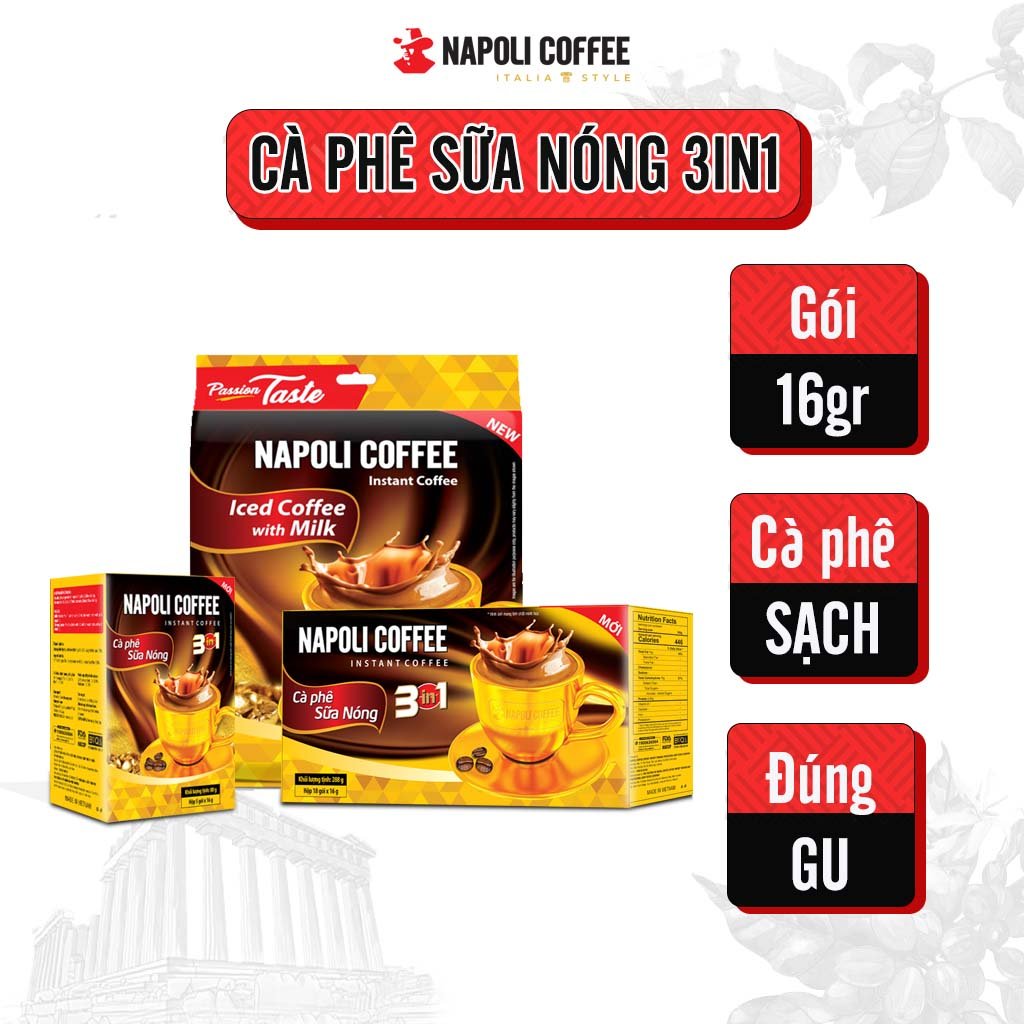 Cafe sữa nóng 3in1 Napoli Coffee 50 gói x 16g Cafe từ Arabica/Robusta hạt SẠCH Túi Lớn