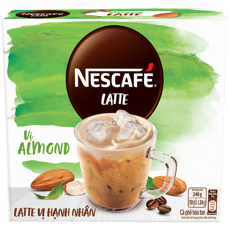 Combo 4 hộp cà phê hòa tan Nescafé Latte sữa hạt vị hạnh nhân (Hộp 10 gói x 24g) [Tặng túi du lịch - màu ngẫu nhiên]