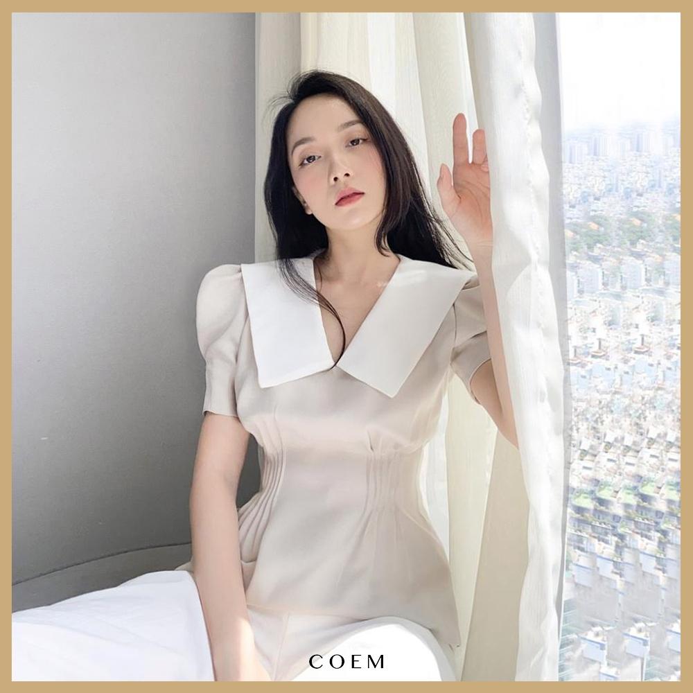 Áo Sơ Mi Nữ Công Sở Tay Phồng Eo Xếp Ly Chất Liệu Cotton CO EM Thiết Kế Cách Điệu Sang Trọng Phù Hợp Đi Làm Đi Tiệc