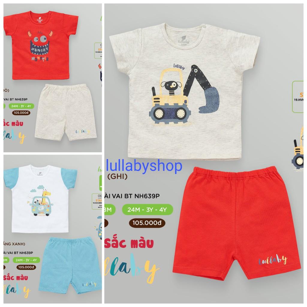 Bộ cộc tay bé trai Lullaby NH639P, bộ cài vai cotton mềm mịn