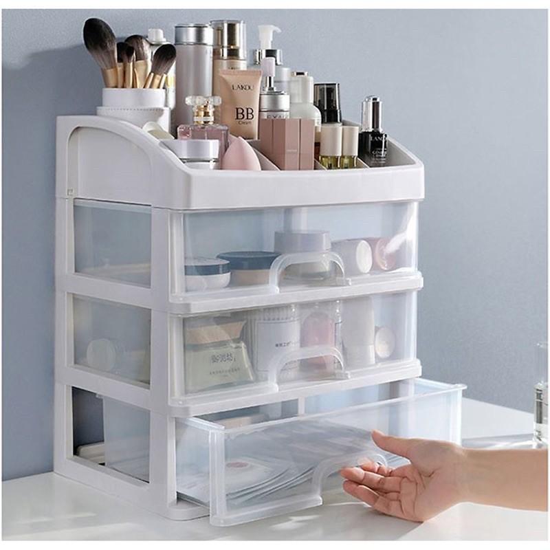 Kệ đựng mỹ phẩm nhựa 4 tầng cao cấp - có ngăn kéo