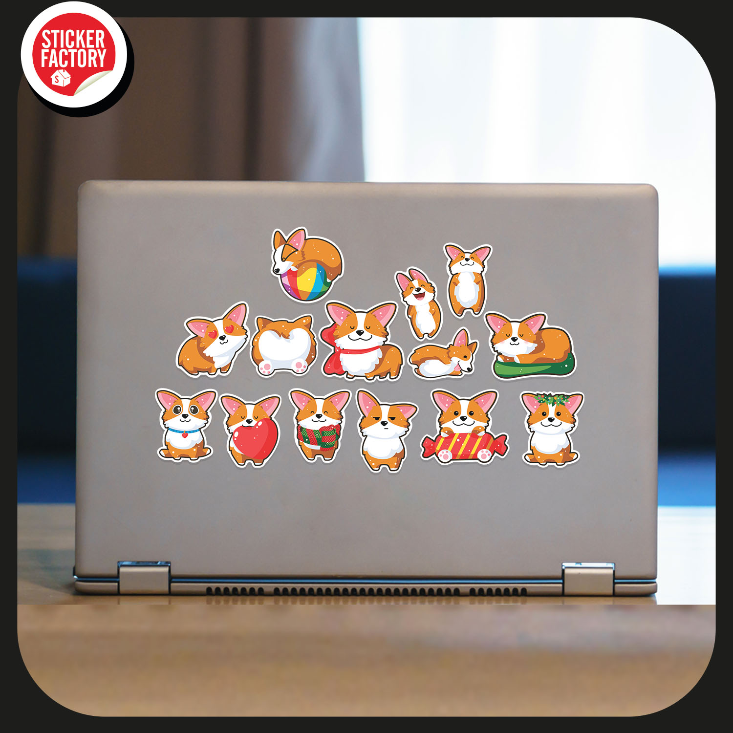 Corgi chó - Set 30 sticker decal hình dán nón bảo hiểm, laptop, xe máy, ô tô - STICKER FACTORY