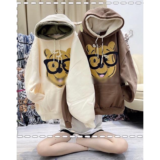 ÁO HOODIE NỈ HAI MŨ FORM RỘNG TAY BỒNG - GẤU ĐEO KINH