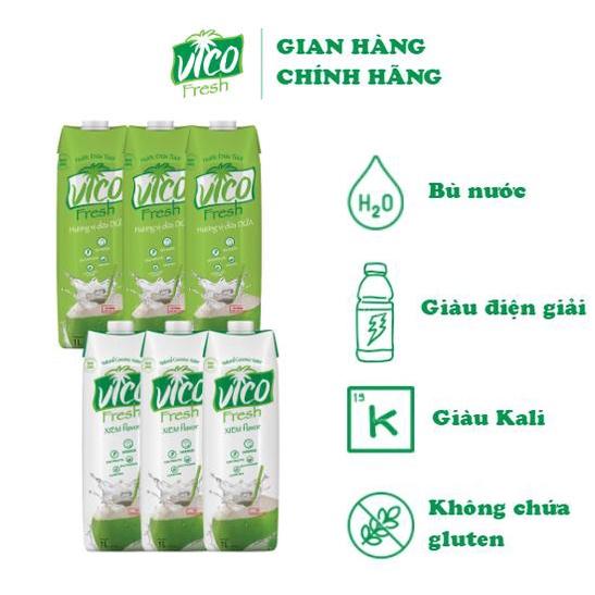 Nước Dừa ACP Vico Fresh - Combo 6 Hộp Nước Dừa 1L (3 Xiêm, 3 Dứa)