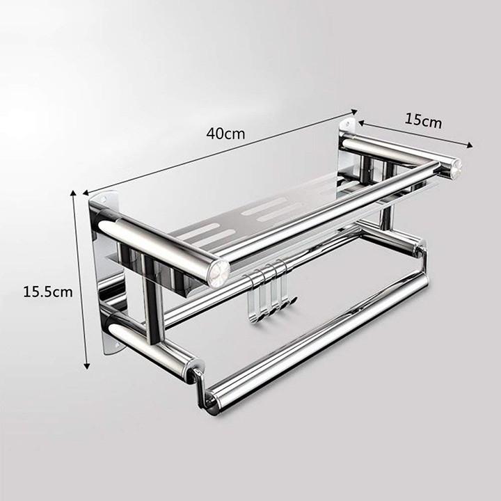 Giá inox SUS304 kệ treo đồ nhà tắm, kệ dính tường chịu lực kèm bộ vít nở lắp đặt