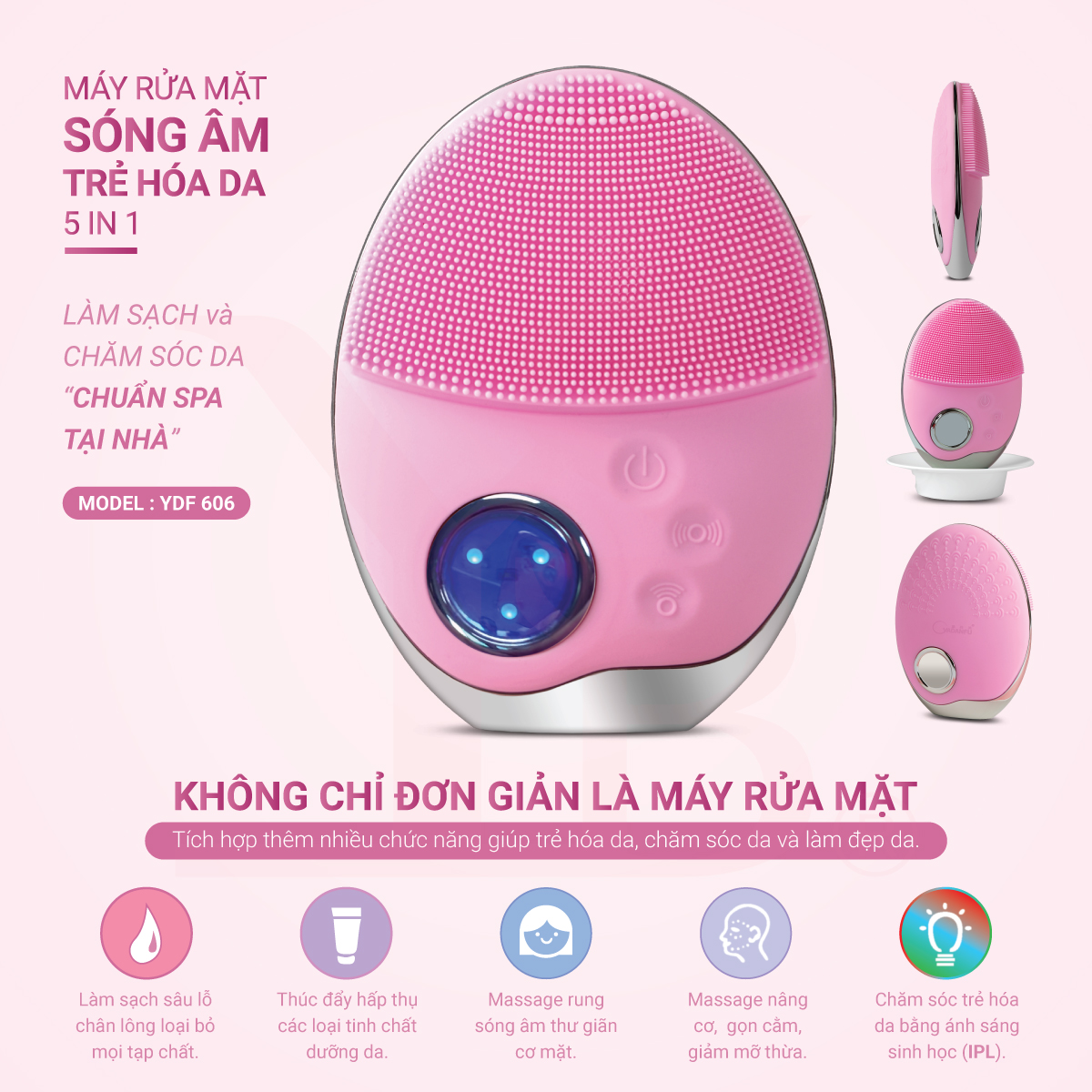 Máy rửa mặt sóng âm trẻ hóa da 5 in 1 YDF 606
