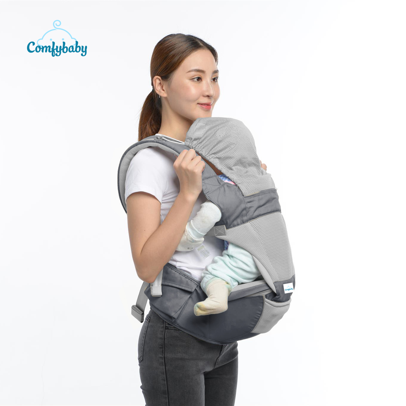 Địu Em Bé Comfybaby Trợ Lực 4 Tư Thế + Tặng 2 Khẩu Trang Xuất Nhật