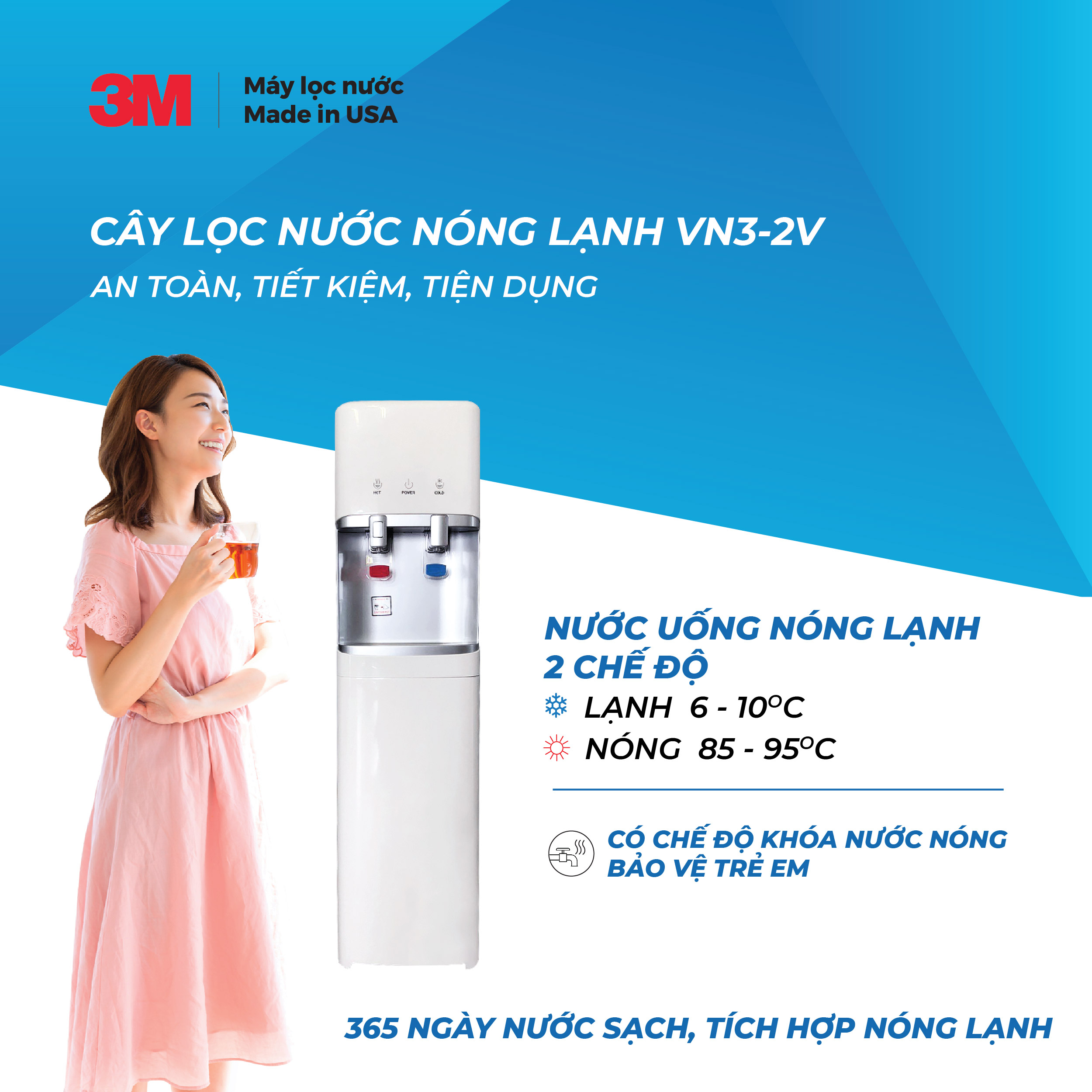 Cây Lọc Nước Nóng Lạnh 3M VN3-2V (Sử Dụng 3M BREW120-MS) - Hàng Chính Hãng