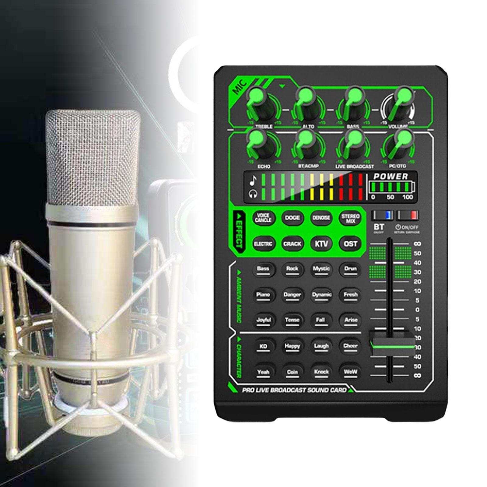 Live Broadcast Sound Card DJ Mixer Condenser for with 8 Control Knobs