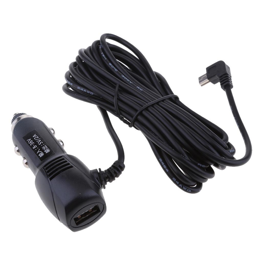 Universal 5V 2A Car Charger Adapter with Mini USB Right Cable for GPS DVR