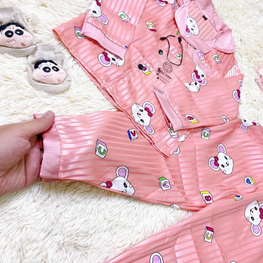 Bộ Ngủ Pijama Dài Tay Cho Bé Chất Lụa Gấm Size 1 - 10 Tuổi - Babi mama