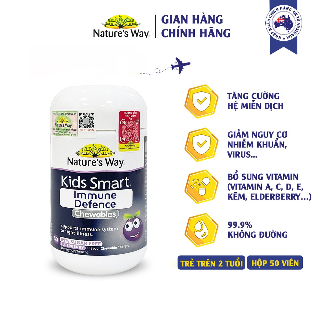 Kids smart immune defence chewables hỗ trợ tăng cường miễn dịch cho bé