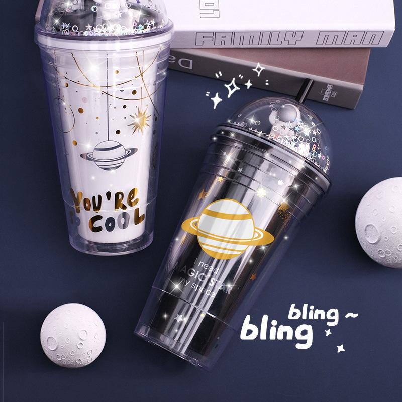 1 Không Gian Straw Cup Kawaii Hình Hoạt Hình Cốc Nhựa Trẻ Em Bé Trai Gái Cốc Nước Đáng Yêu Ly Nhà Bếp Drinkware Chai Nước