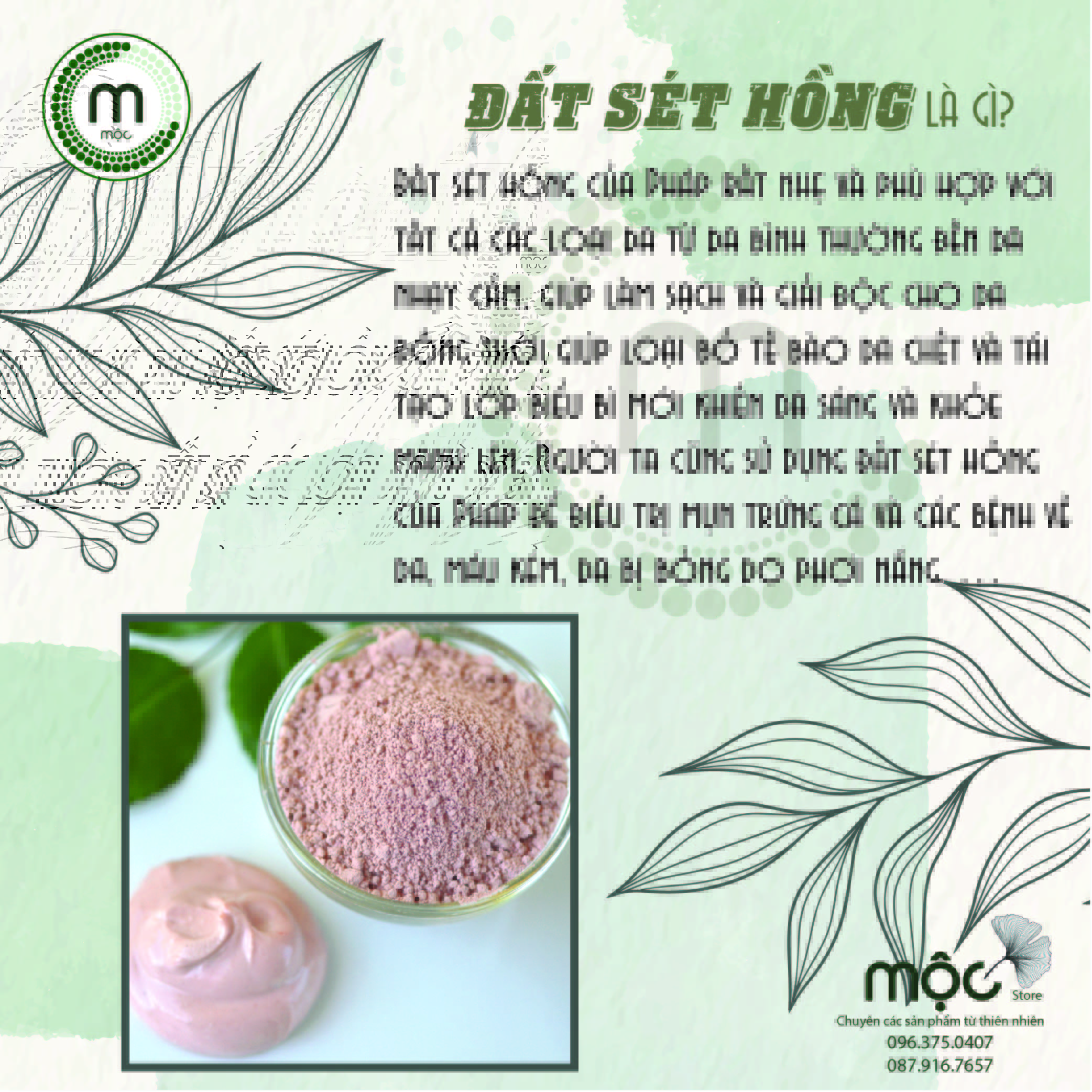 Bột Đất Sét Hồng đắp mặt nguyên chất từ thiên nhiên 100ml handmade