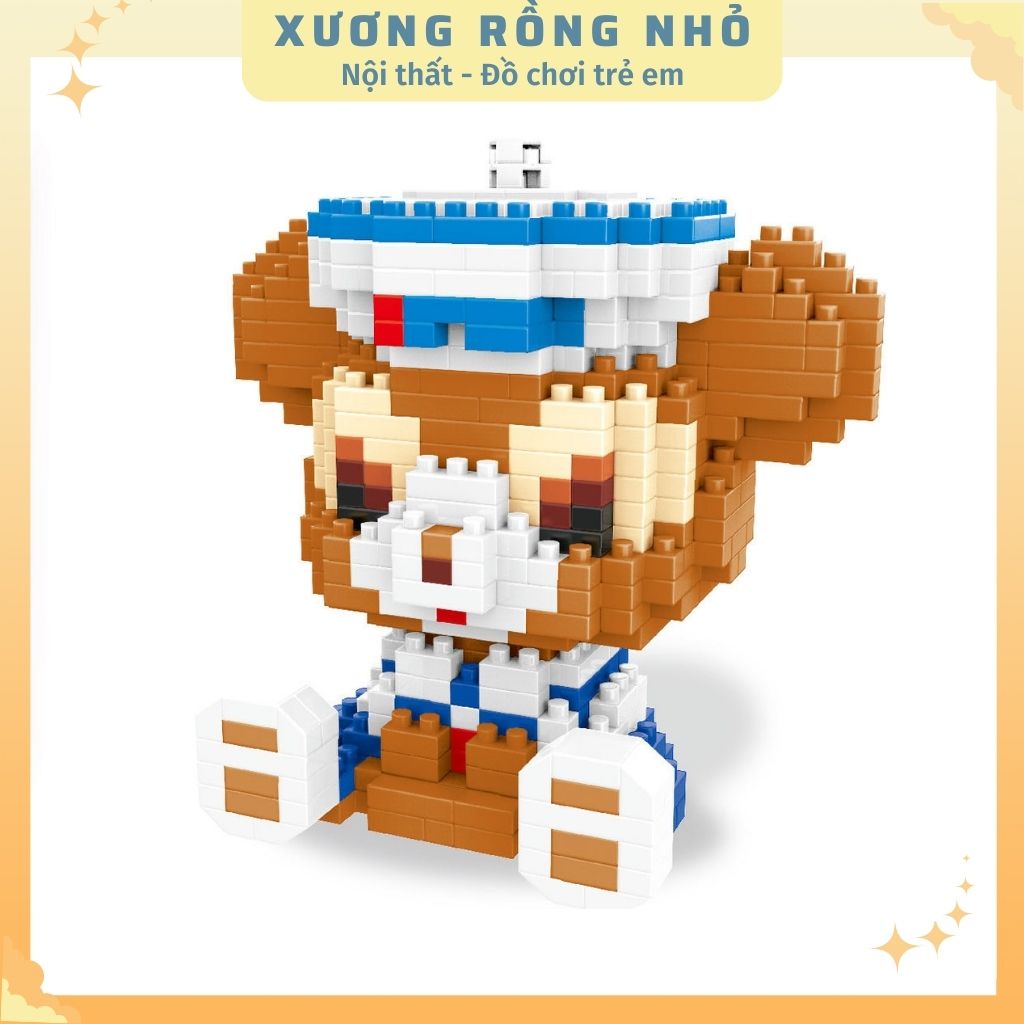 Bộ đồ chơi xếp hình khối lắp ráp ghép hình 3d mini nhiều chi tiết hình gấu nâu dễ thương