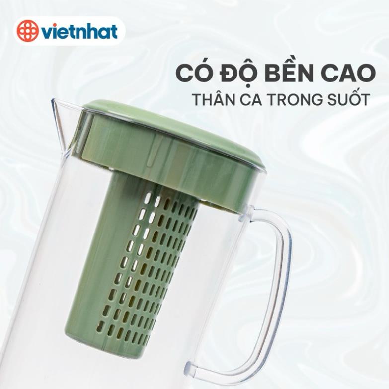 Ca kính uống nước có lọc 1500ml VIỆT NHẬT - Lõi lọc tháo rời, nắp kín - Trà, nước detox hoa quả bỏ tủ lạnh, Bình đựng nước, Bình pha trà có lõi lọc