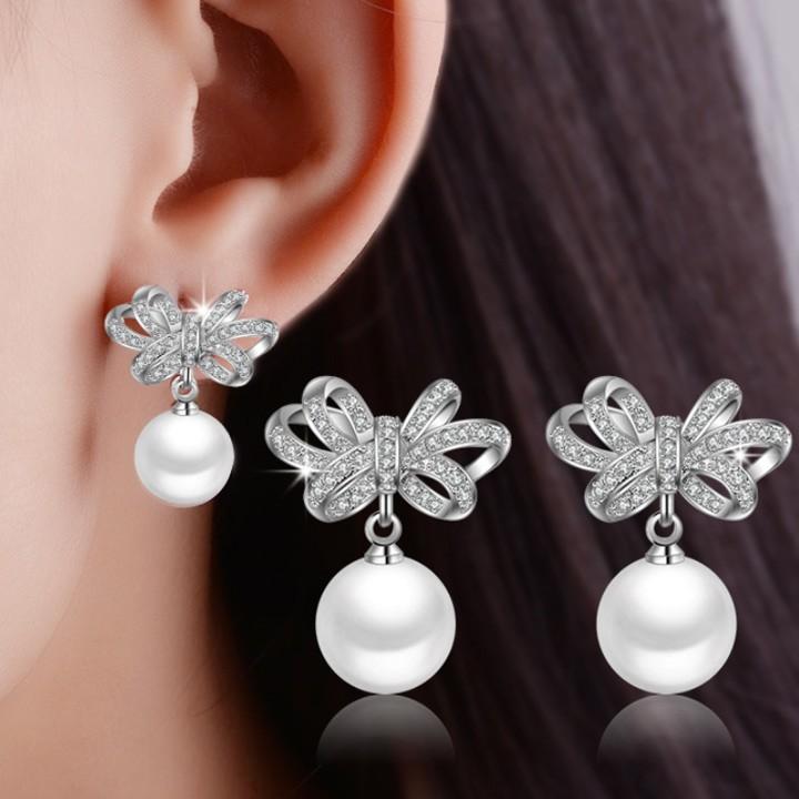 Bông tai ngọc nơ nạm đá BHBT348