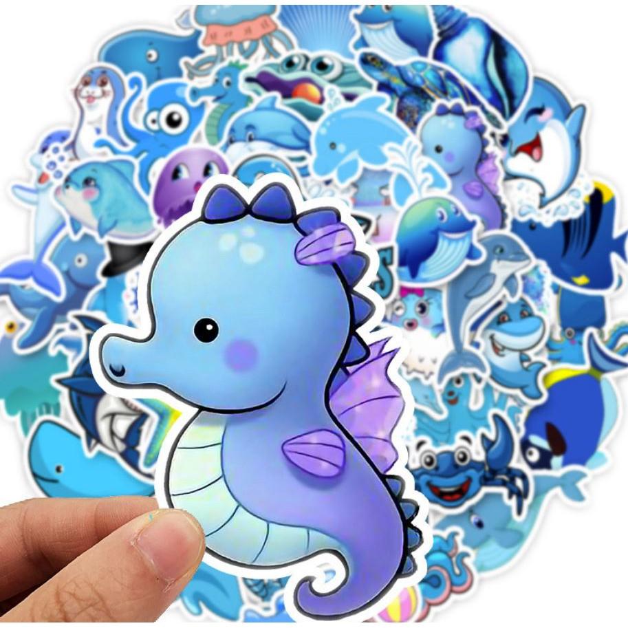 Sticker dán cao cấp SINH VẬT BIỂN Cực COOL ms#62