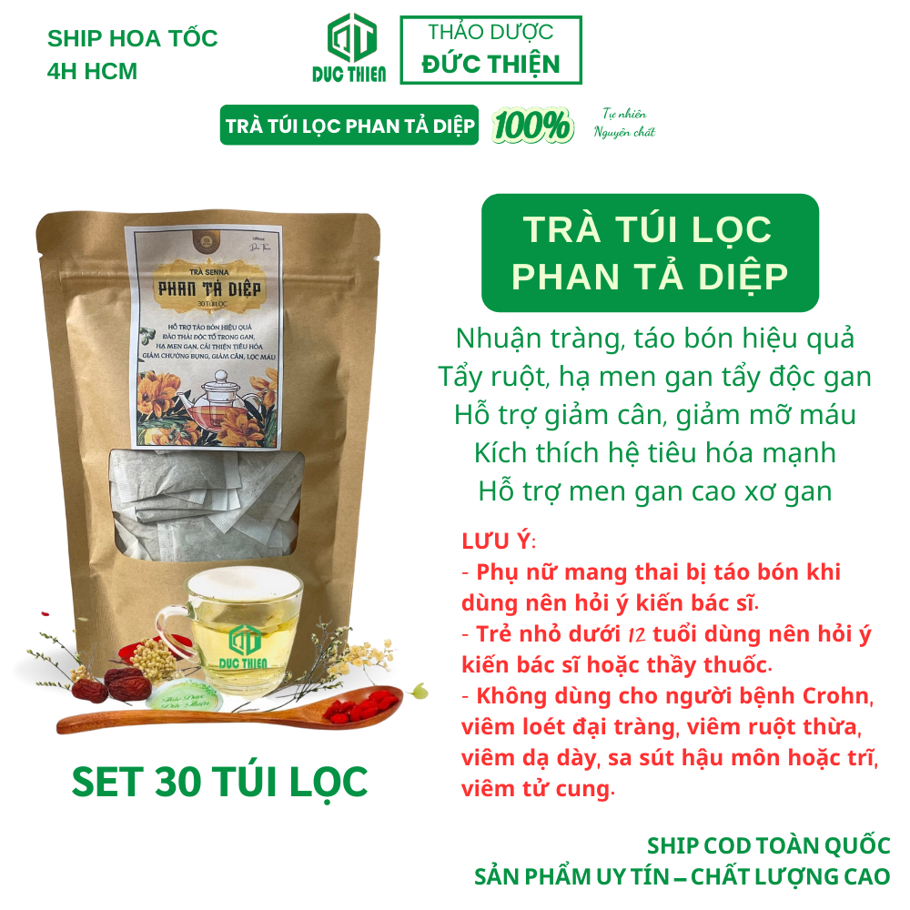 Trà Túi Lọc Phan Tả Diệp Đức Thiện (Set 30 Túi Lọc) - Hỗ Trợ Táo Bón, Nhuận Tràng, Giảm Cân, Giữ Dáng