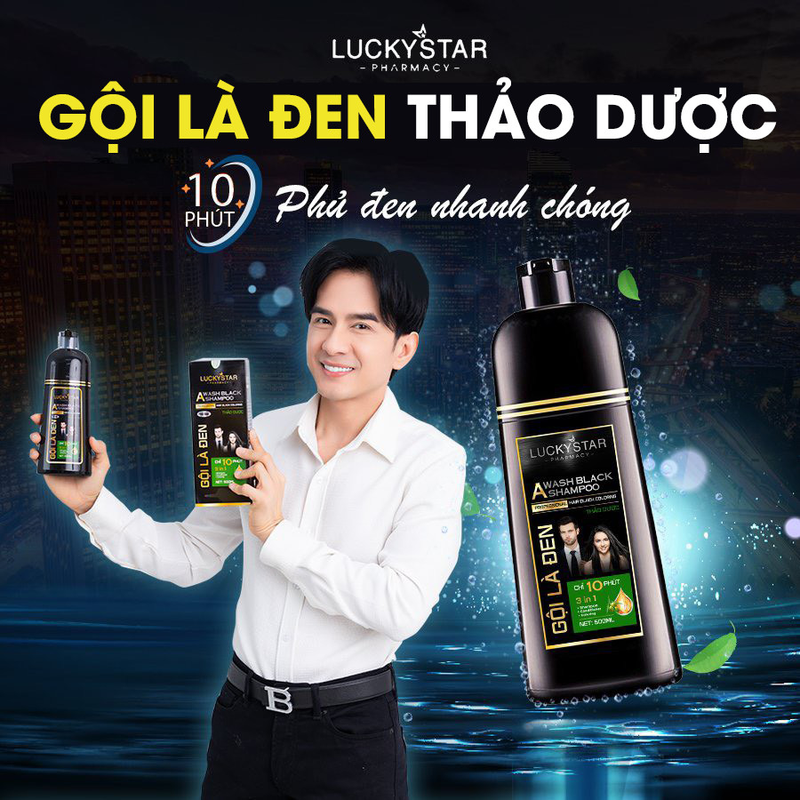 Dầu gội phủ bạc thảo dược cao cấp. Gội là đen LUCKY STAR chiết xuất nhân sâm và thảo mộc tự nhiên. Dầu gội nhuộm tóc giúp tóc đen tự nhiên, khỏe mạnh. Dầu gội đen tóc trong 10 phút ngay tại nhà, phiên bản mới có lược