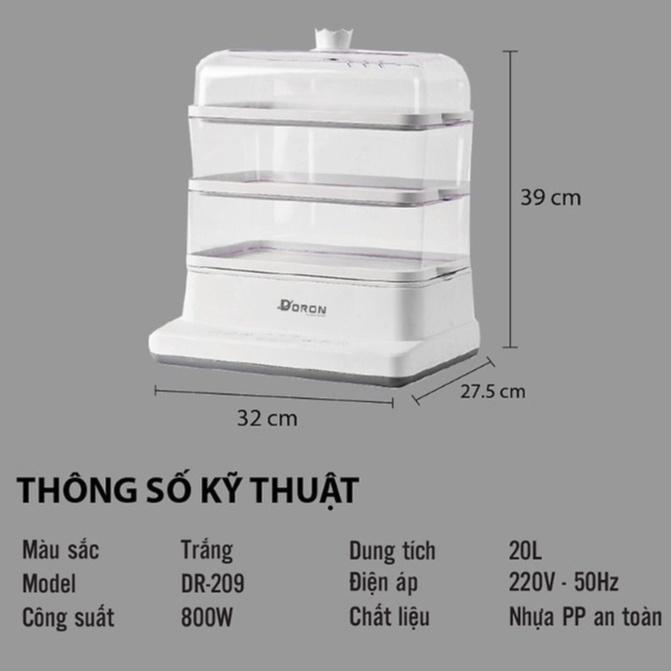 Nồi Hấp Điện 3 Tầng Doron Tiện Lợi Dung Tích 20L Công Suất 800W Làm Nóng Thức Ăn, Đặt Lịch Hấp